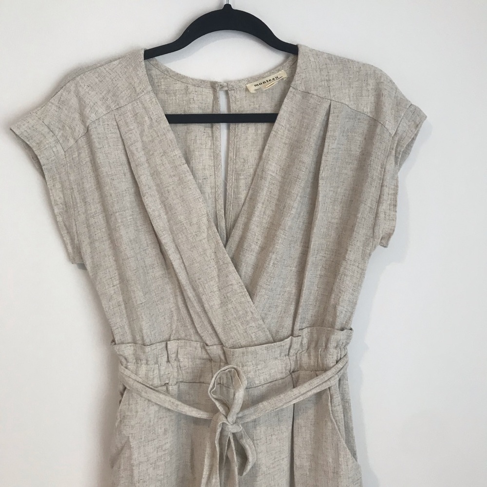 monteau cream wrap tie jumpsuit